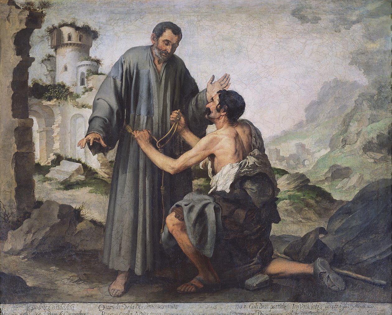 Fray Ginepero en de arme man door Bartolomé Esteban Murillo