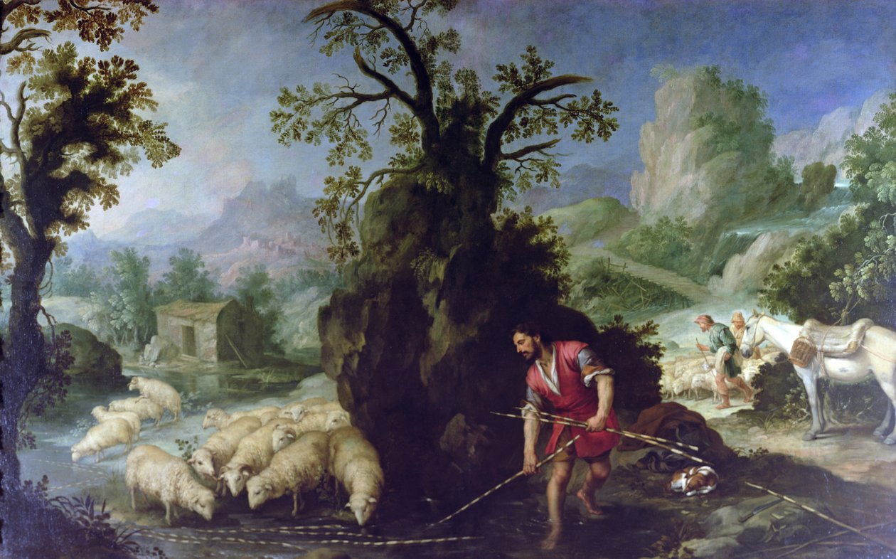 Jakob plaatst de geschilden stokken voor de kuddes van Laban door Bartolomé Esteban Murillo