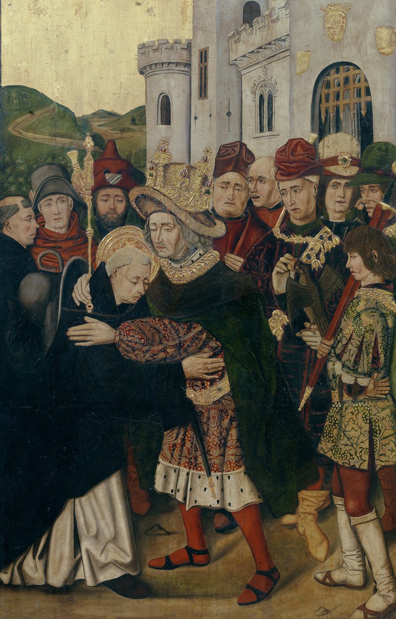 Koning Ferdinand I van Castilië verwelkomt Sint Dominicus van Silos, 1478-1480 door Bartolomé Bermejo
