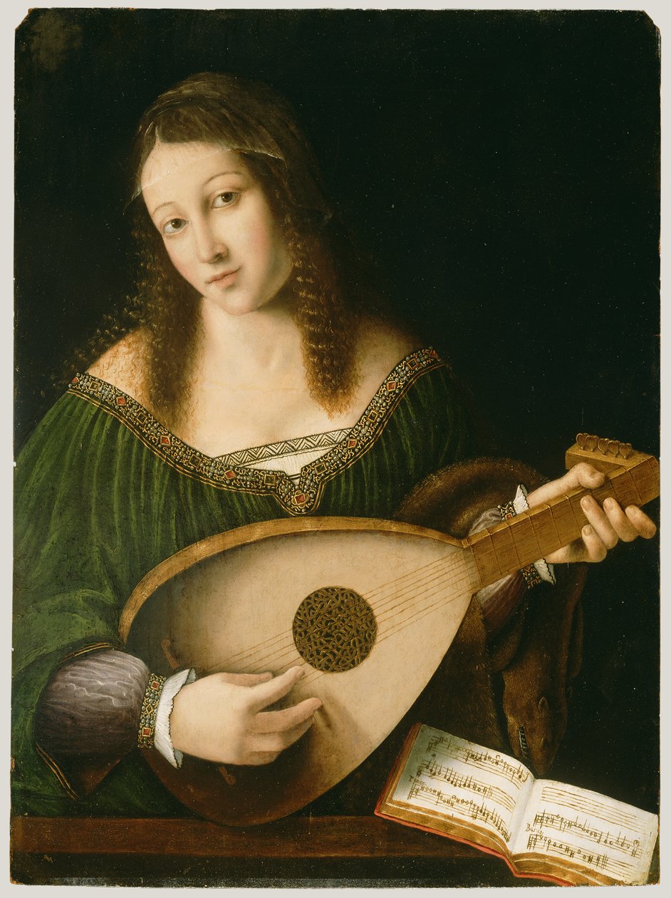 Dame die een luit bespeelt, ca. 1530 door Bartolomeo Veneto