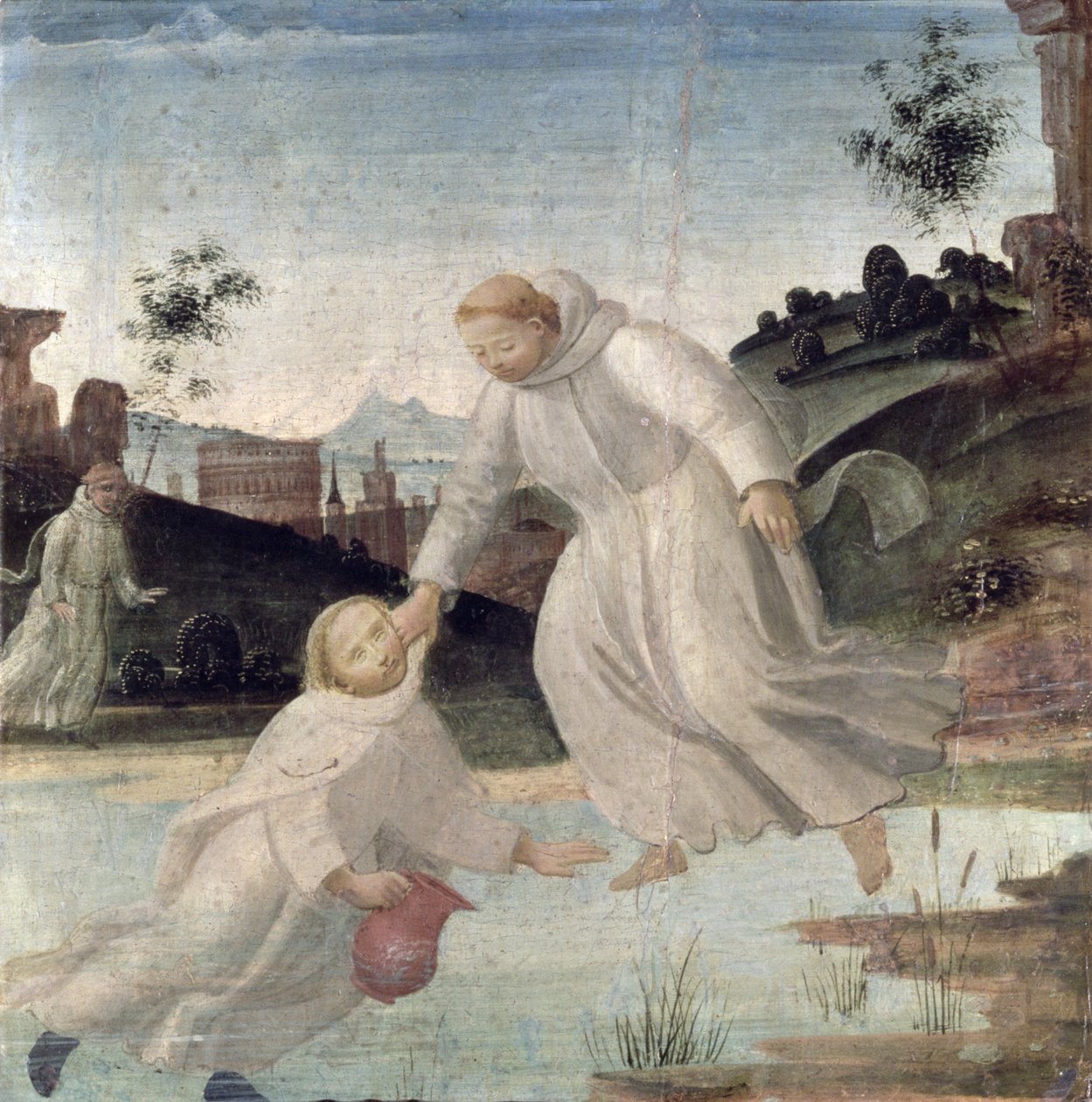 Scènes uit het leven van St. Benedictus: Maurus, op instructie van St. Benedictus, trekt Placidus uit het meer, c.1488 door Bartolomeo di Giovanni