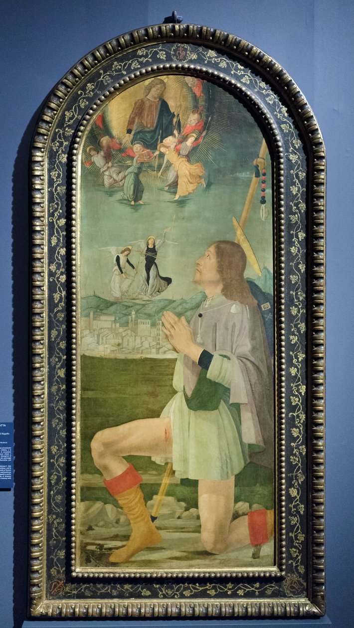 Sint Rochus verjaagt de pest uit Arezzo, c.1479-80 door Bartolomeo (attr. to) Della Gatta