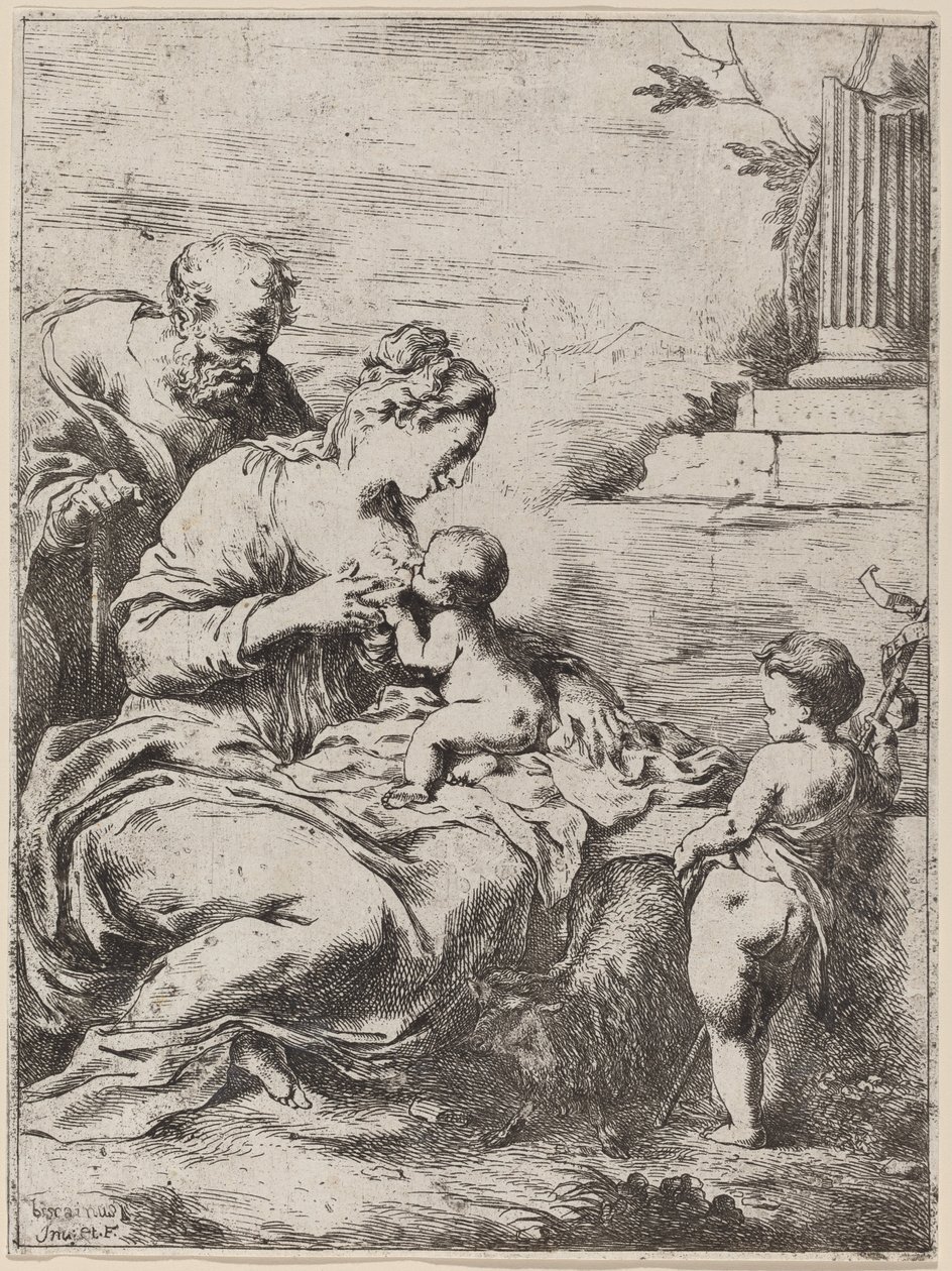 De Heilige Familie met Sint Jan door Bartolomeo Biscaino