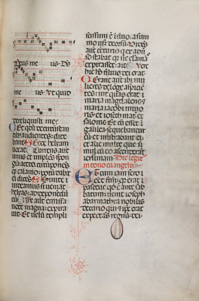 Missale: Fol. 129: bevat muziek voor Hely Hely Lama enz. binnen St. Mattion Passion, 1469 door Bartolomeo Caporali
