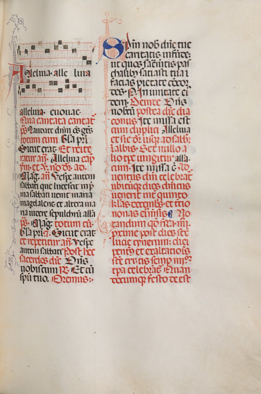Missale: Fol. 173: Muziek voor Alleluia enz. aan het begin van Pasen, 1469 door Bartolomeo Caporali