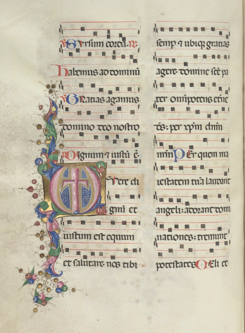 Missale: Fol. 183v: Kruis, Bladornamenten, 1469 door Bartolomeo Caporali