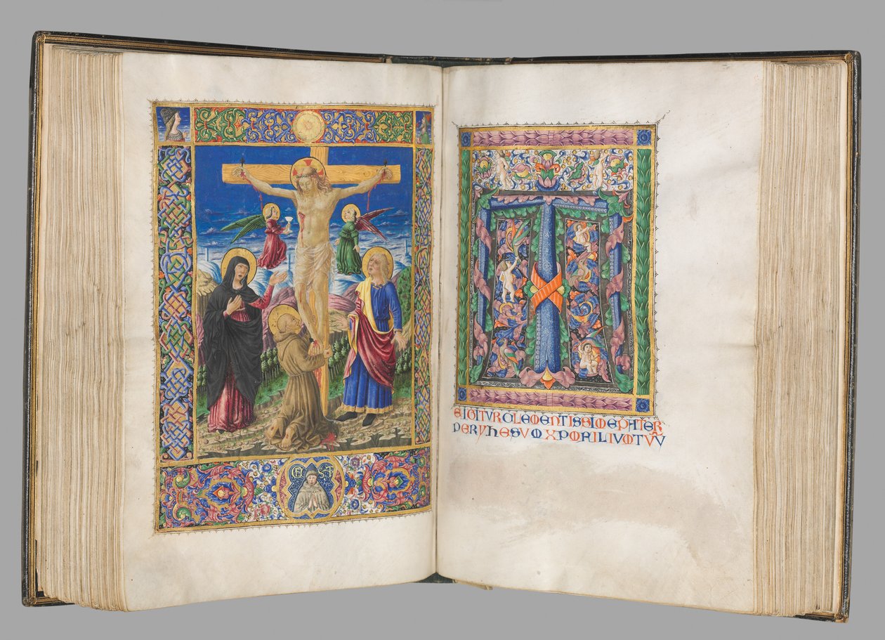 Missale: Fol. 185v: Kruisiging met randen volle pagina, 1469 door Bartolomeo Caporali