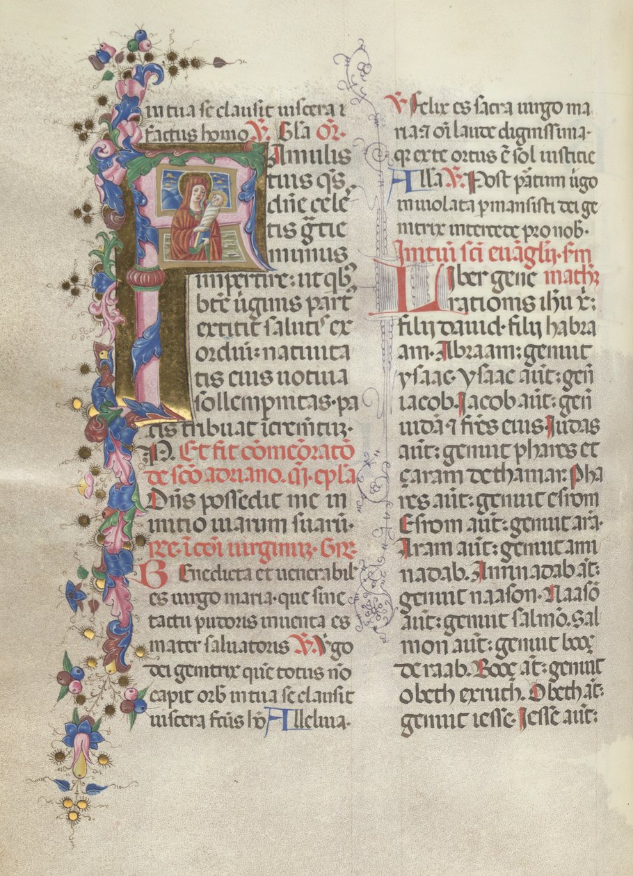 Missaal: Fol. 311v: Sint Anna met de pasgeboren Maagd door Bartolomeo Caporali