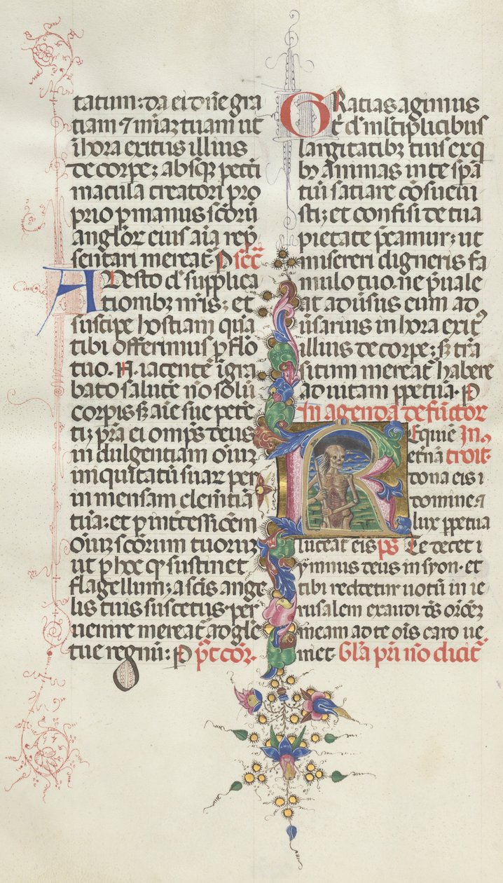 Missale: Fol. 387v: De dood voorgesteld als een skelet met een zeis, 1469 door Bartolomeo Caporali