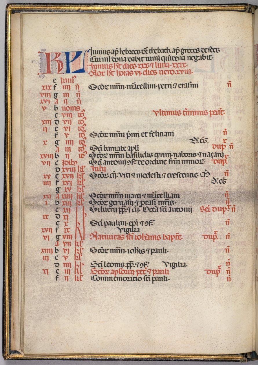 Missale: Fol. 5v: Juni kalenderpagina, 1469 door Bartolomeo Caporali