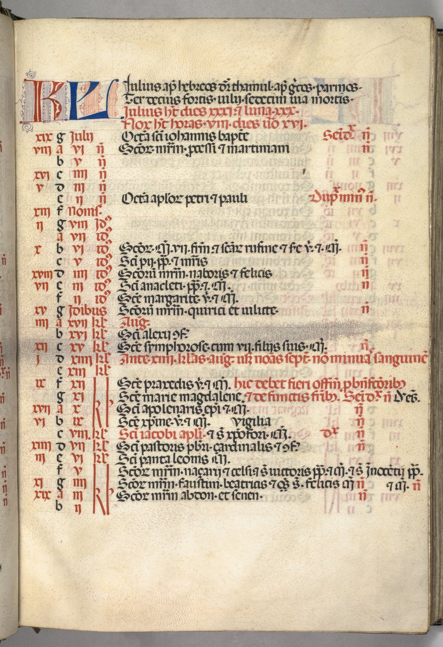Missale: Fol. 6r: Juli kalenderpagina, 1469 door Bartolomeo Caporali