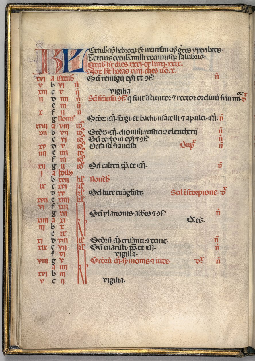 Missaal: Fol. 7v: Oktober kalenderpagina door Bartolomeo Caporali