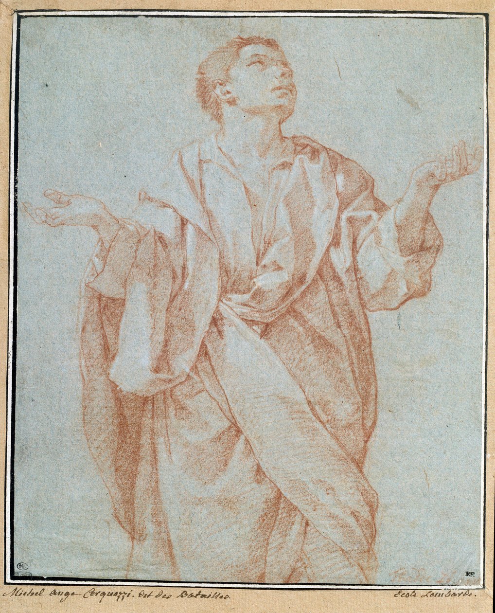 Man met open armen, ogen naar de hemel gericht, hoofd gekanteld door Bartolomeo Cesi