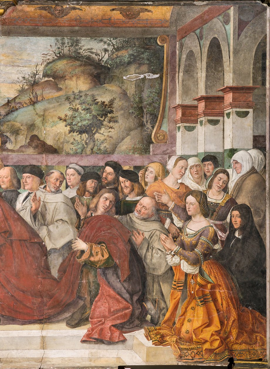 Kardinaal Guido van Monfort opent de ark van de Heilige, School van de Heilige, (detail) door Bartolomeo Montagna