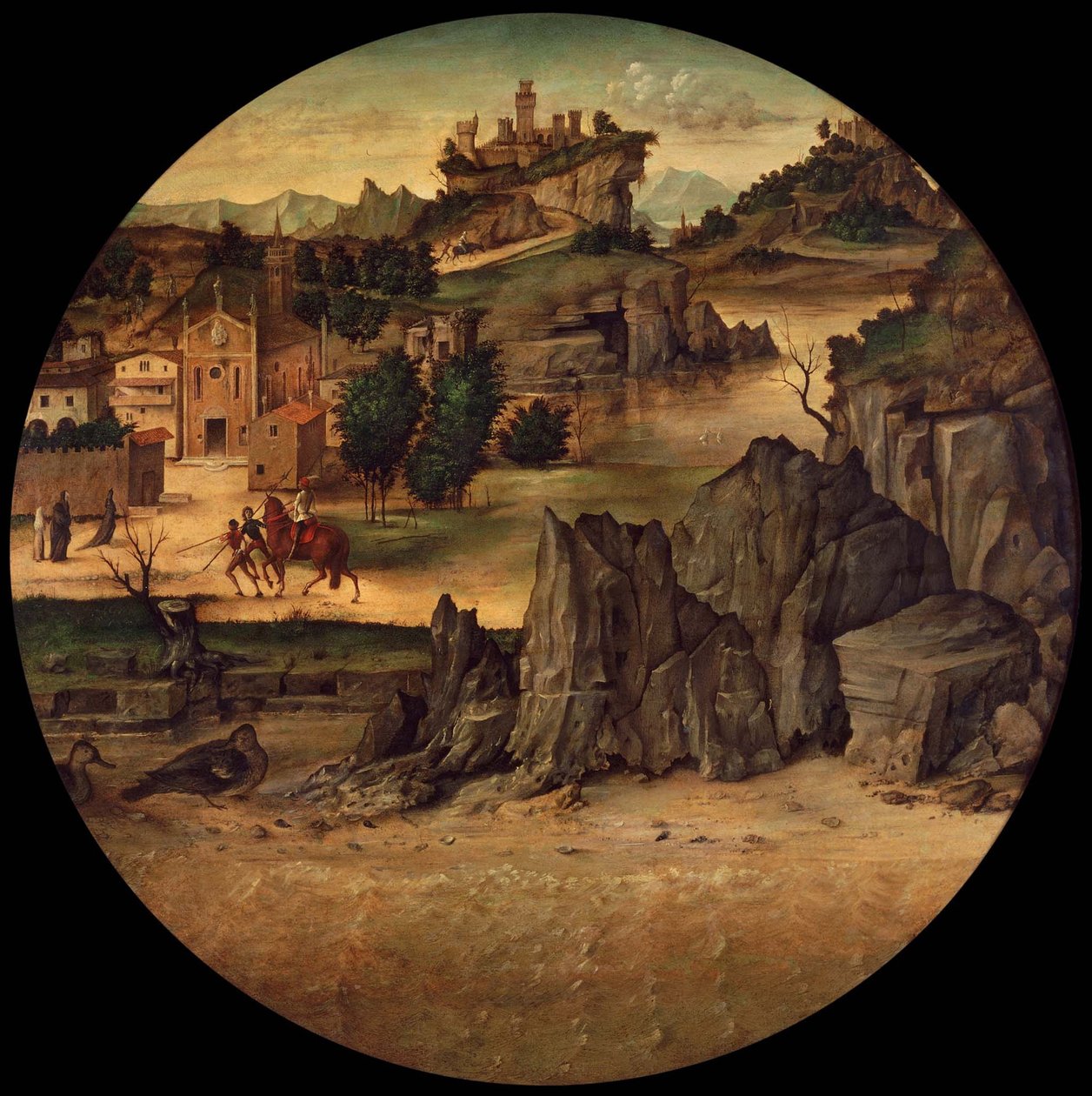 Landschap met kastelen door Bartolomeo Montagna