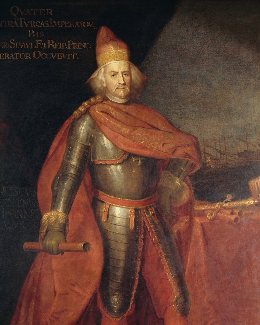 Portret van Doge Francesco Morosini, bekend als de Peloponnesiacus, schilderij door Bartolomeo Nazzari, detail door Bartolomeo Nazzari