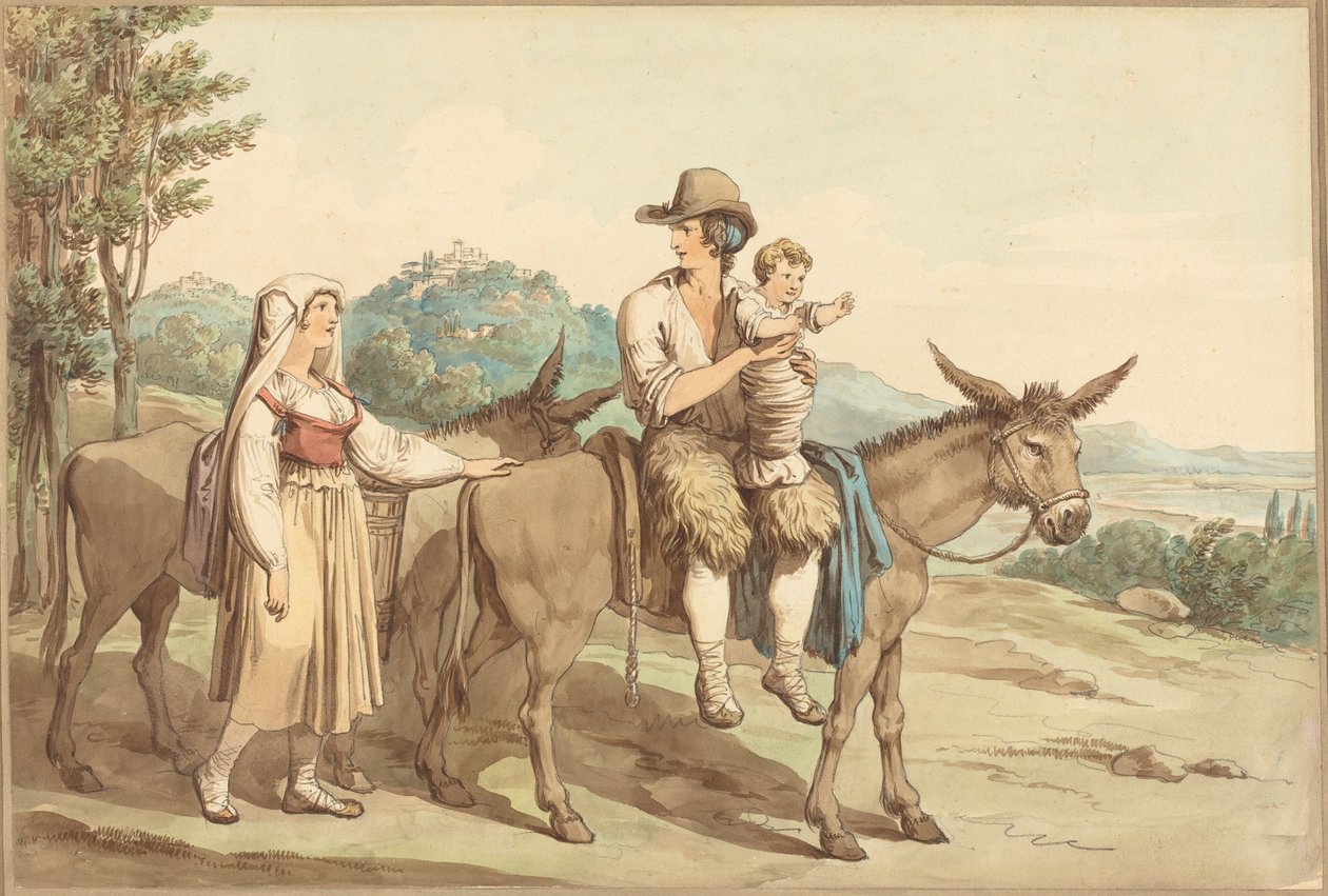 Een boerenfamilie en twee ezels door Bartolomeo Pinelli