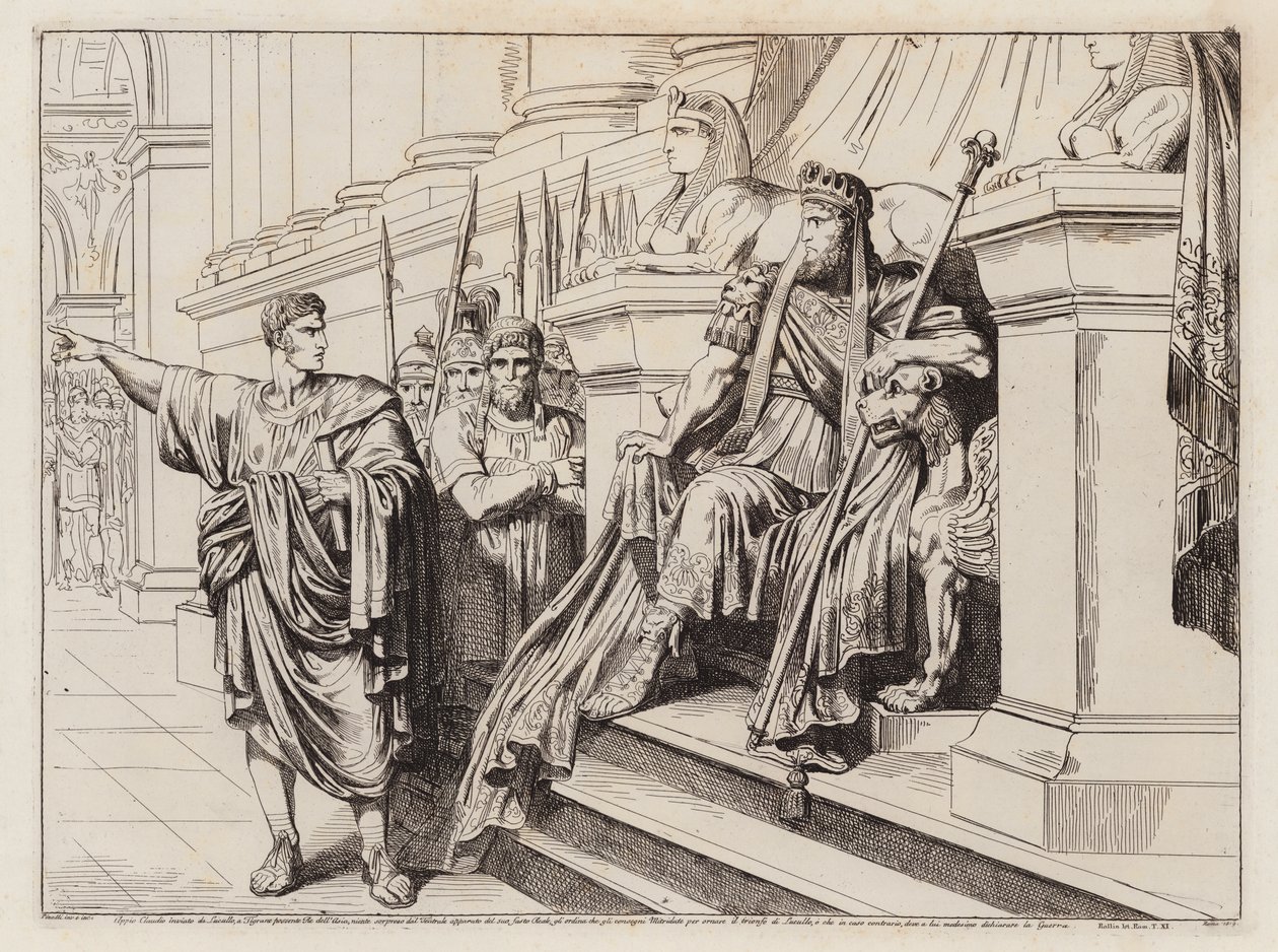Appius Claudius door Lucullus naar het hof van Tigranes de Grote gestuurd (ets) door Bartolomeo Pinelli