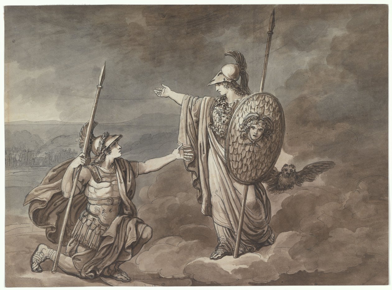 Athena verschijnt aan Telemachus (de zoon van Ulysses), illustratie voor Telemaco uit Homers Odyssee door Bartolomeo Pinelli