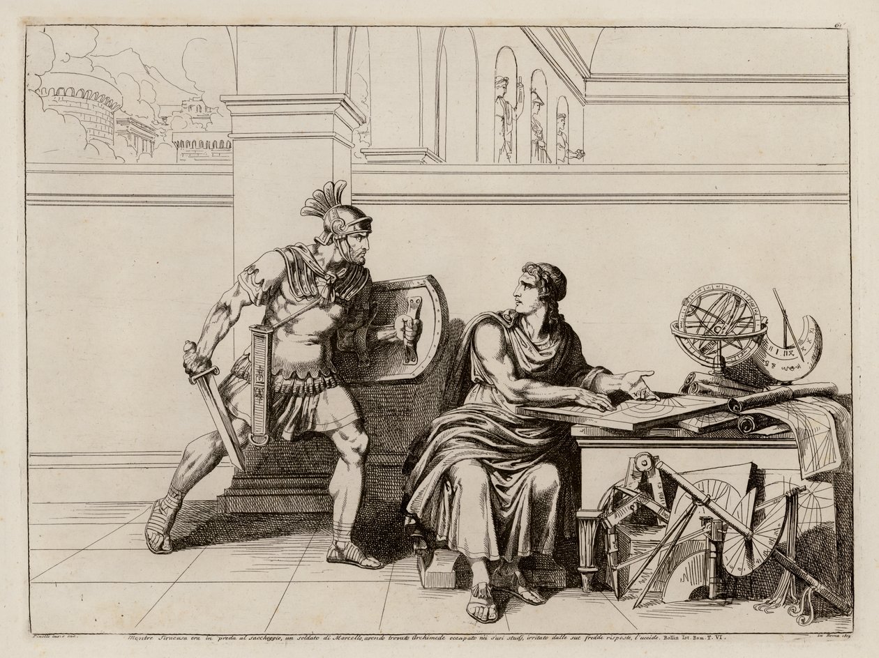 Dood van Archimedes tijdens het beleg van Syracuse, 212 v.Chr. door Bartolomeo Pinelli