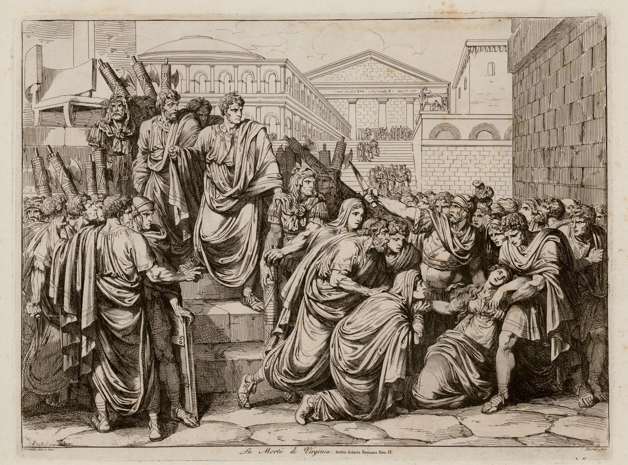 Dood van Virginia, 449 voor Christus (ets) door Bartolomeo Pinelli