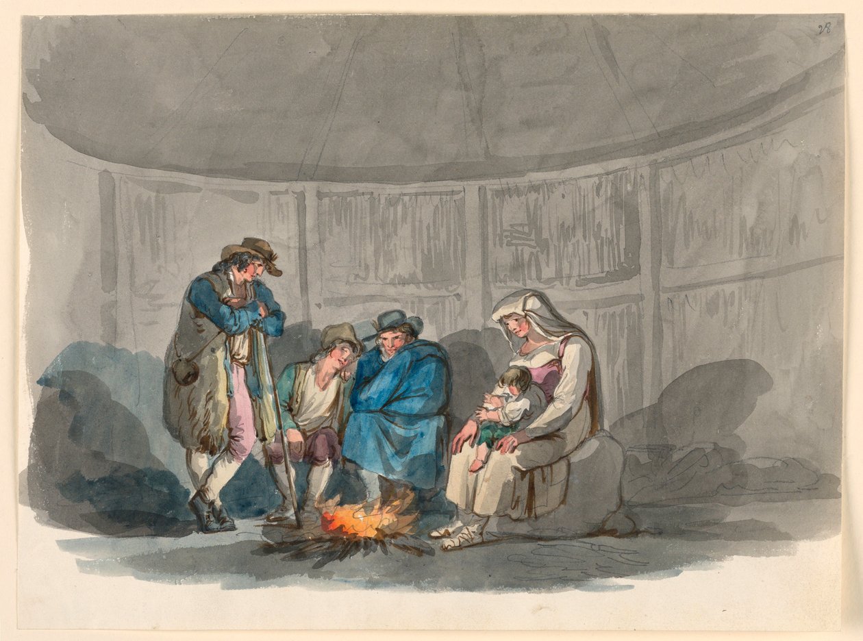 Tekening, Een familie herders bij nacht, 1807-08 door Bartolomeo Pinelli