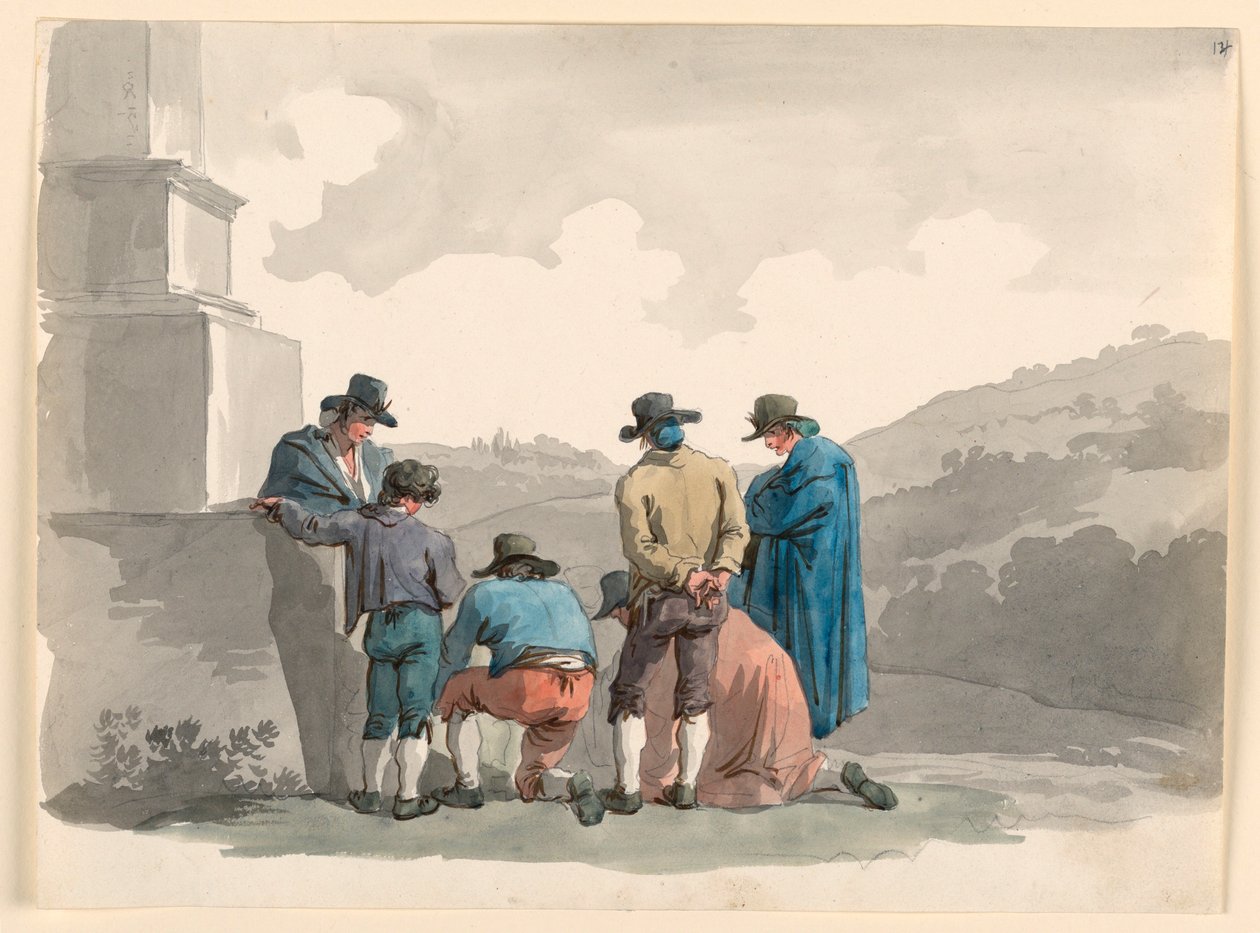 Tekening, Spelen met geld, 1807-08 door Bartolomeo Pinelli