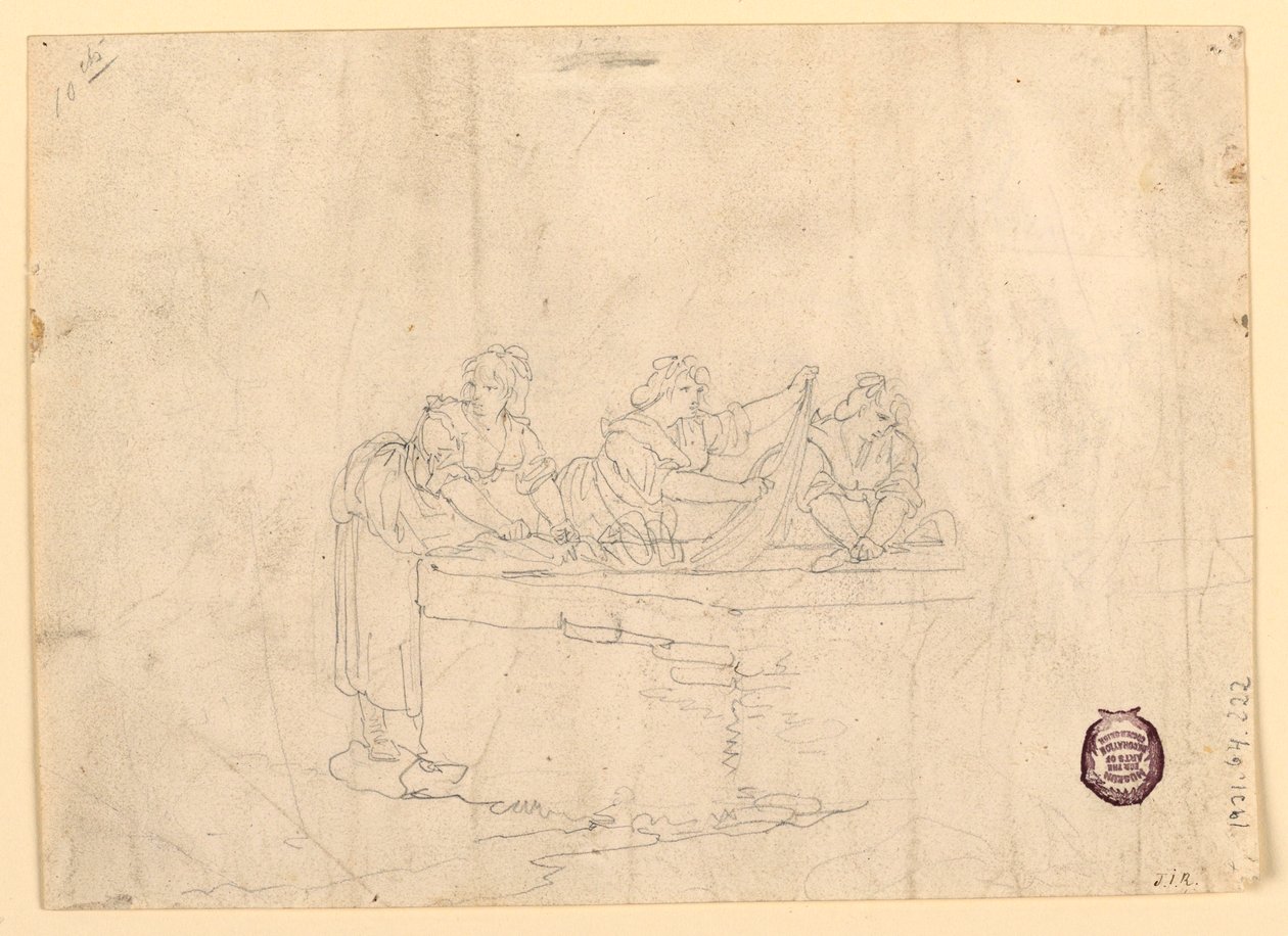 Tekening, Drie vrouwen wassen, 1800-25 door Bartolomeo Pinelli