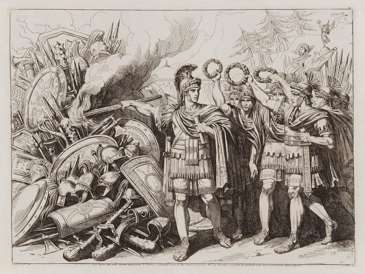 Gaius Marius verbrandt de wapens van de Cimbri en Teutonen door Bartolomeo Pinelli