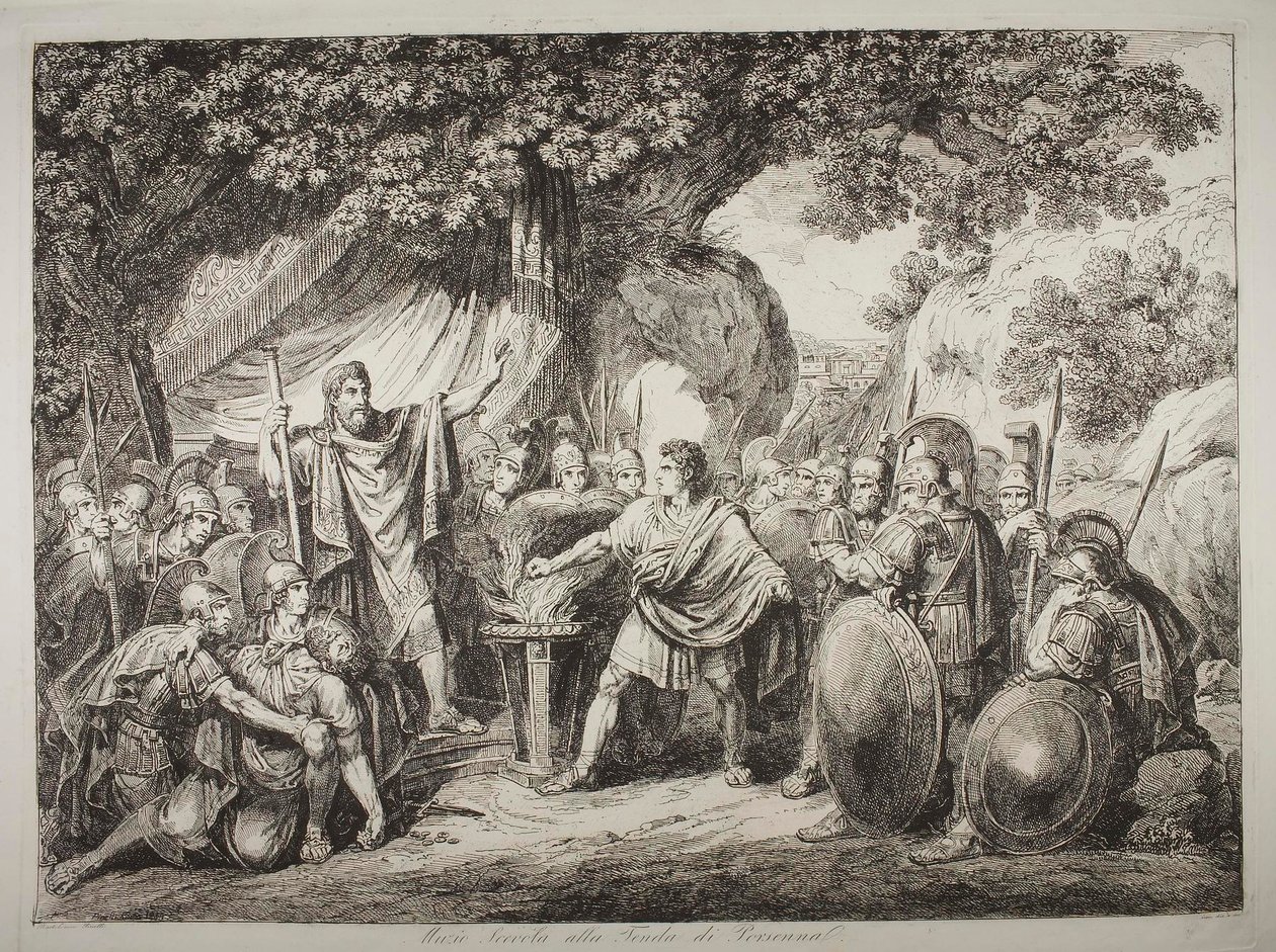 Gaius Mucius Scaevola in aanwezigheid van Lars Porsena door Bartolomeo Pinelli