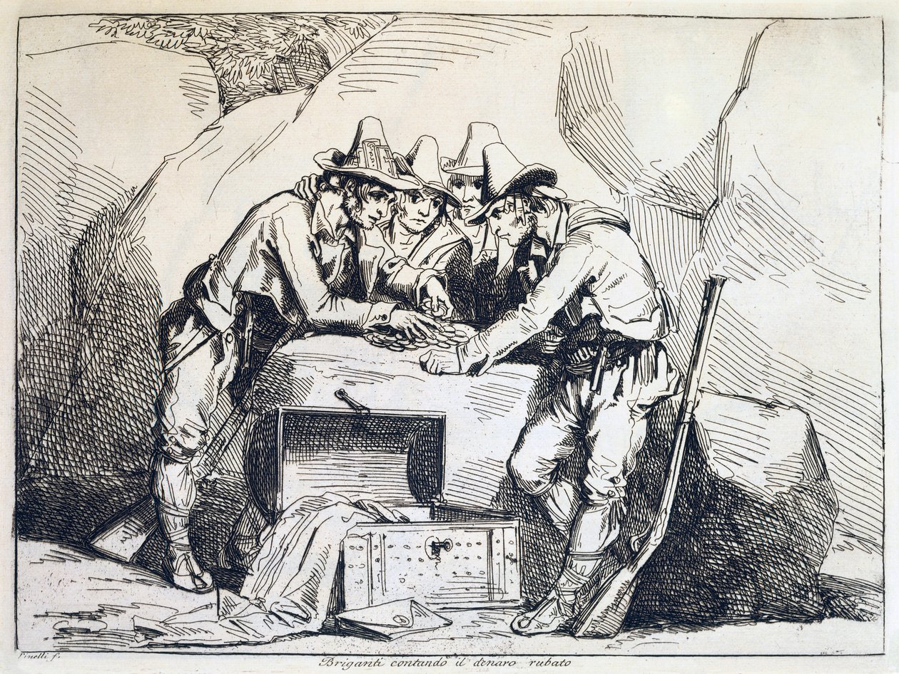 Groep bandieten, door Bartolomeo Pinelli, gravure door Bartolomeo Pinelli