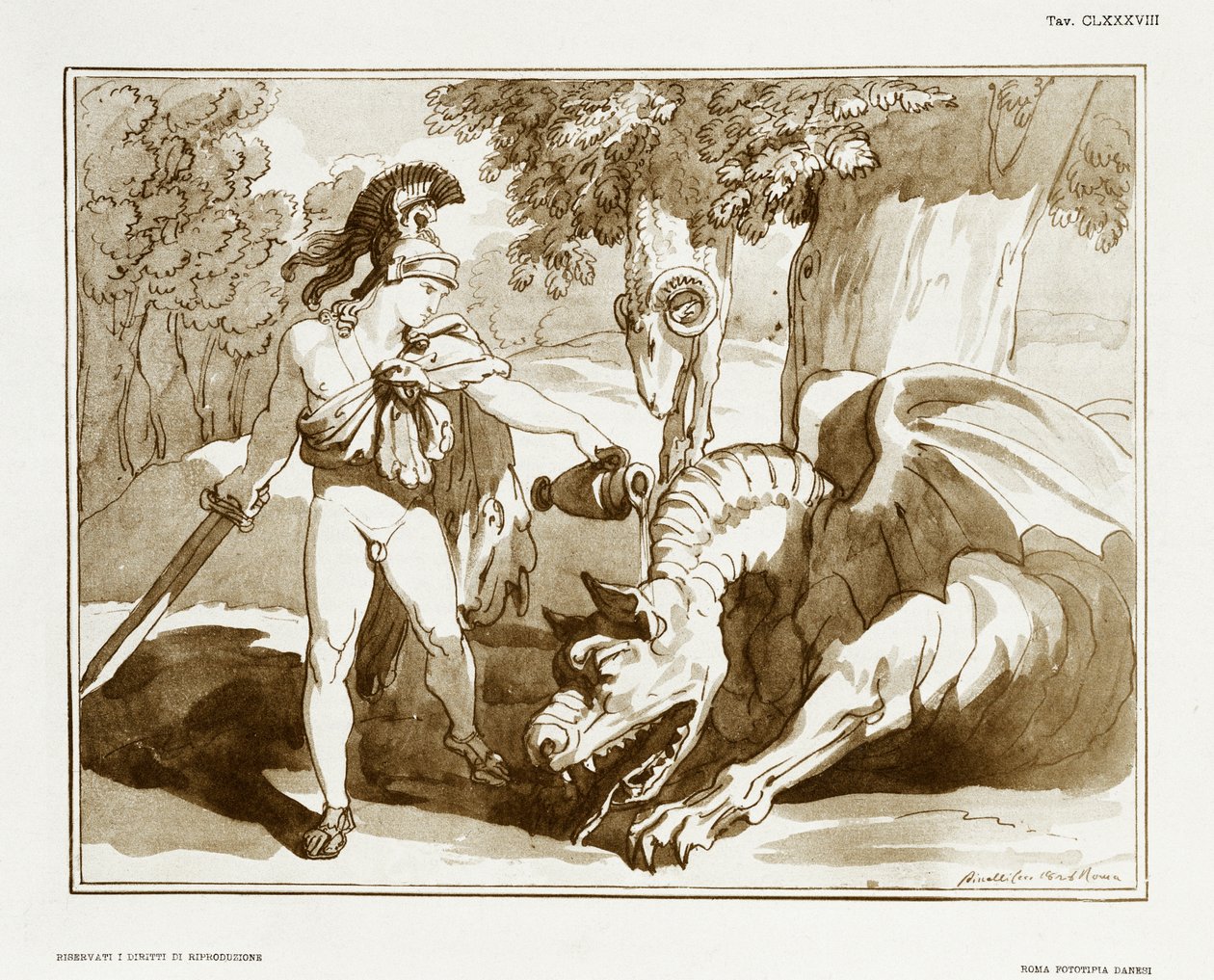 Jason die de draak die het Gulden Vlies bewaakt in slaap brengt door Bartolomeo Pinelli