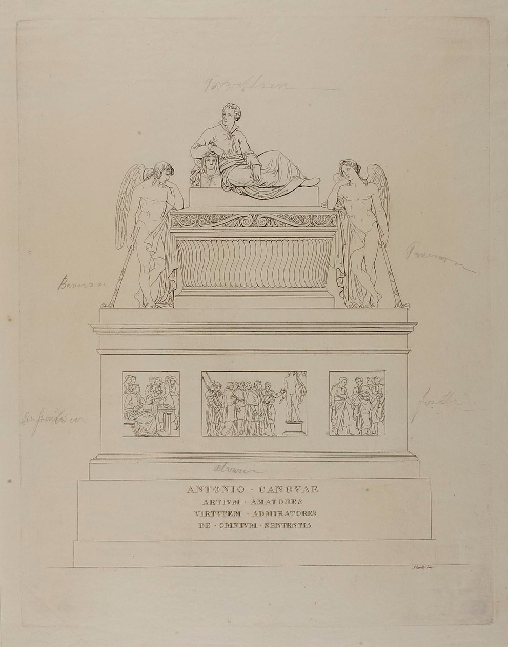 Monument voor Antonio Canova, schets door Bartolomeo Pinelli