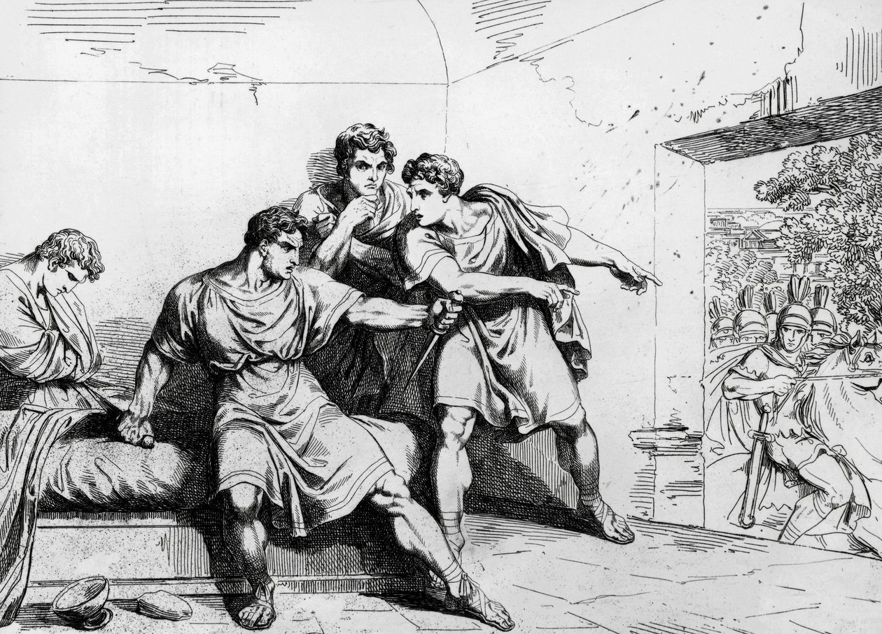 Dood van Nero, uit Geschiedenis van keizers, beginnend vanaf Ottavio, gravure door Bartolomeo Pinelli (1781-1835), Rome door Bartolomeo Pinelli