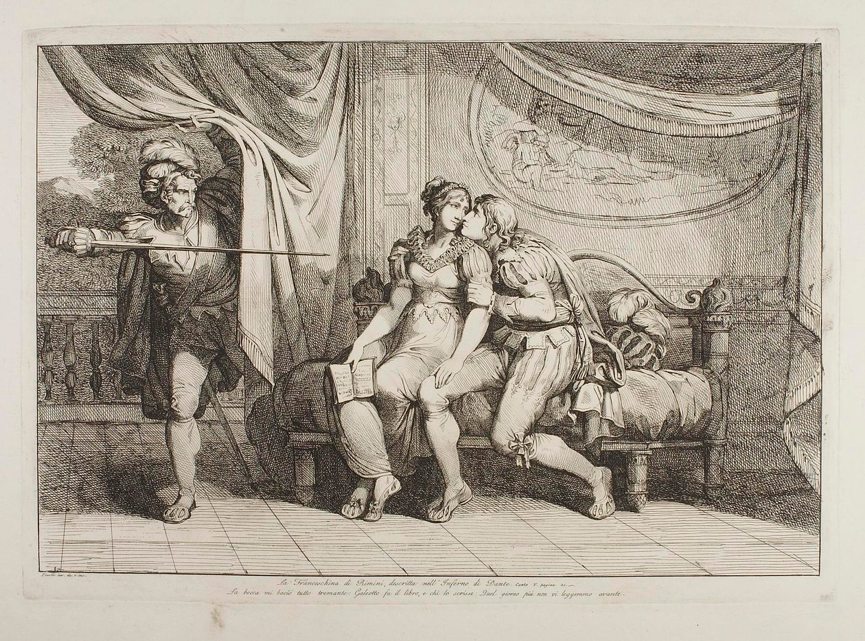 Paolo da Malatesta en Francesca da Rimini verrast door Gianciotto Malatesta door Bartolomeo Pinelli