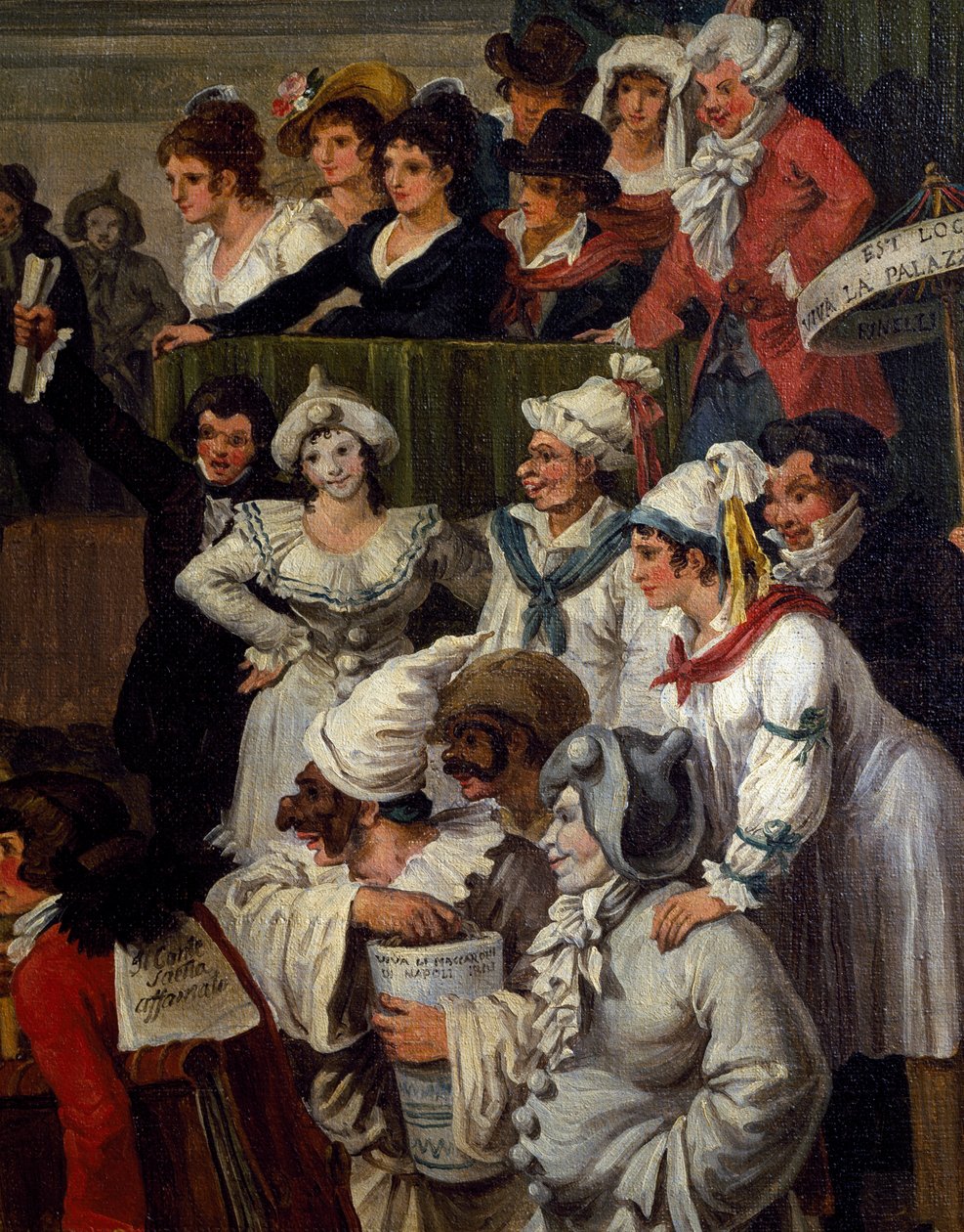Pulcinella met ander carnavalsfiguur, detail door Bartolomeo Pinelli