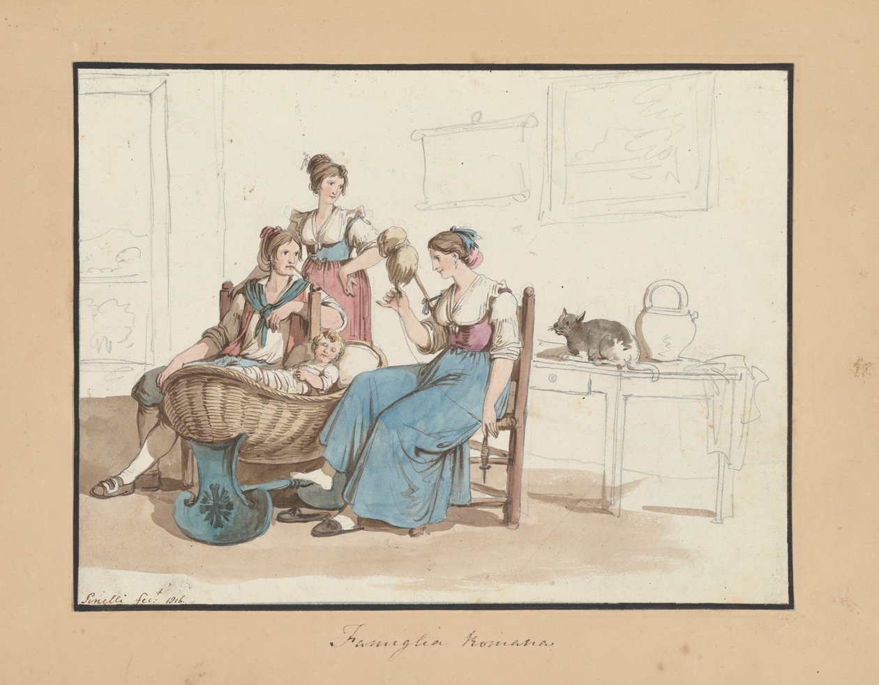 Romeinse familie, studie voor Romeinse kostuums en gebruiken door Bartolomeo Pinelli