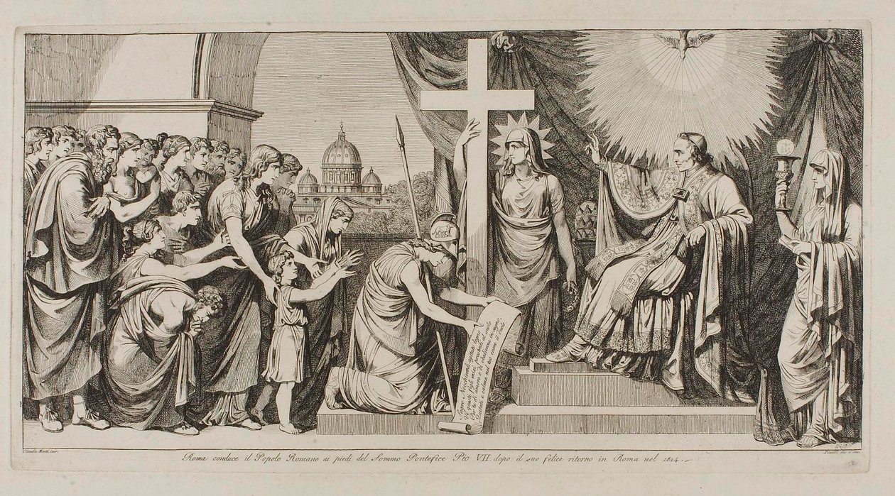Rome leidt het Romeinse volk naar Pius VII na zijn terugkeer naar Rome in 1814 door Bartolomeo Pinelli