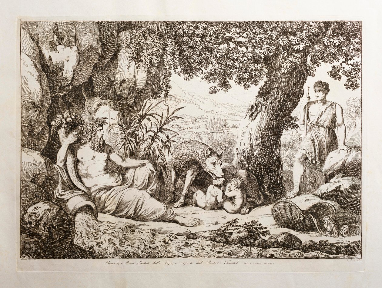 Romulus en Remus gezoogd door de wolvin door Bartolomeo Pinelli