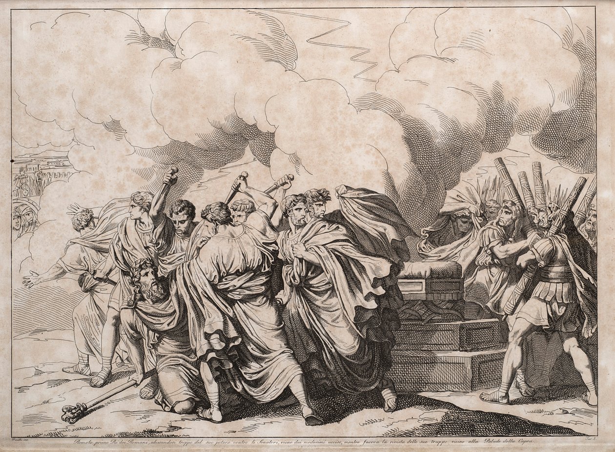Romulus vermoord door de senatoren, 1818 door Bartolomeo Pinelli