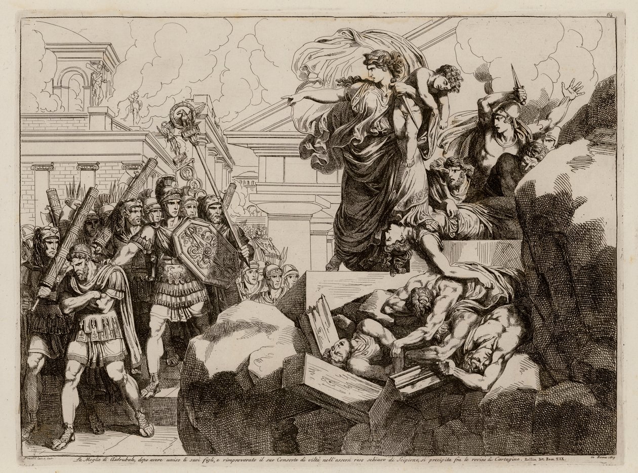 De zelfmoord van de vrouw van Hasdrubal (ets) door Bartolomeo Pinelli
