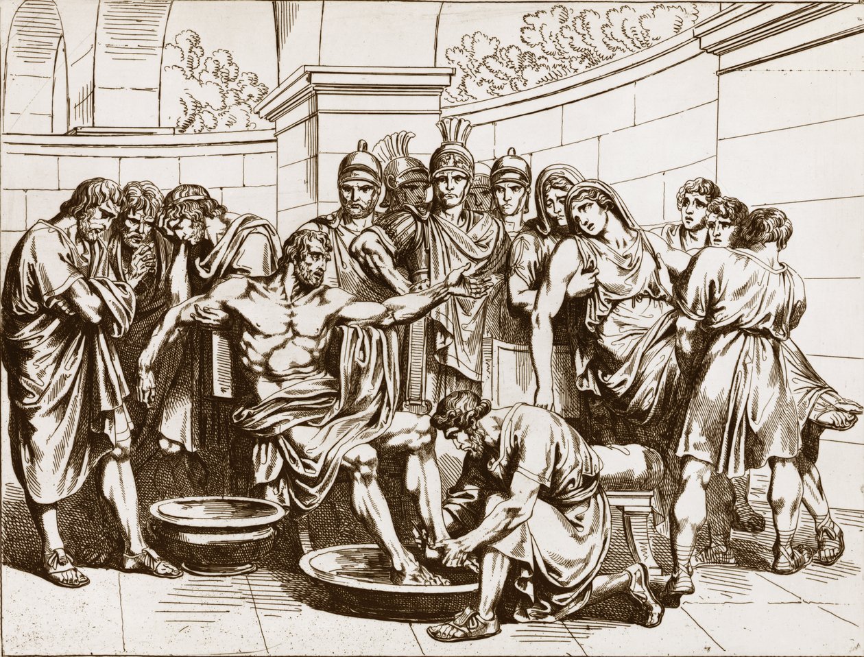 De Romeinse filosoof Seneca (Lucius Annaeus Seneca, 4 v.Chr.-65 n.Chr.), beschuldigd van deelname aan een samenzwering tegen Keizer Nero, werd bevolen zelfmoord te plegen - gravure door Bartolomeo Pinelli - Dood van Seneca, gravure door Bartolomeo Pinelli  door Bartolomeo Pinelli