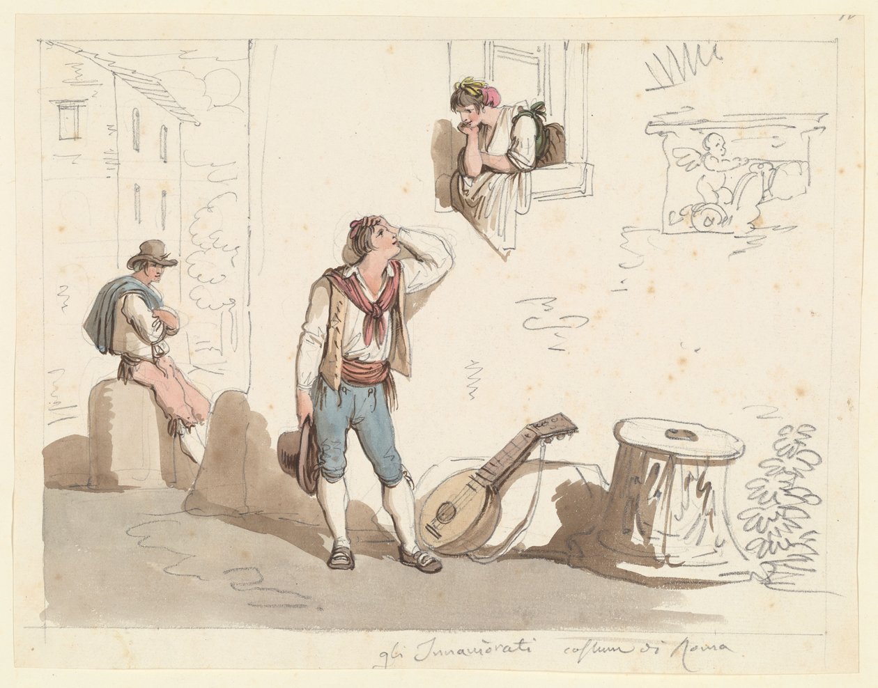 De serenade, studie voor Romeinse kostuums en gebruiken door Bartolomeo Pinelli