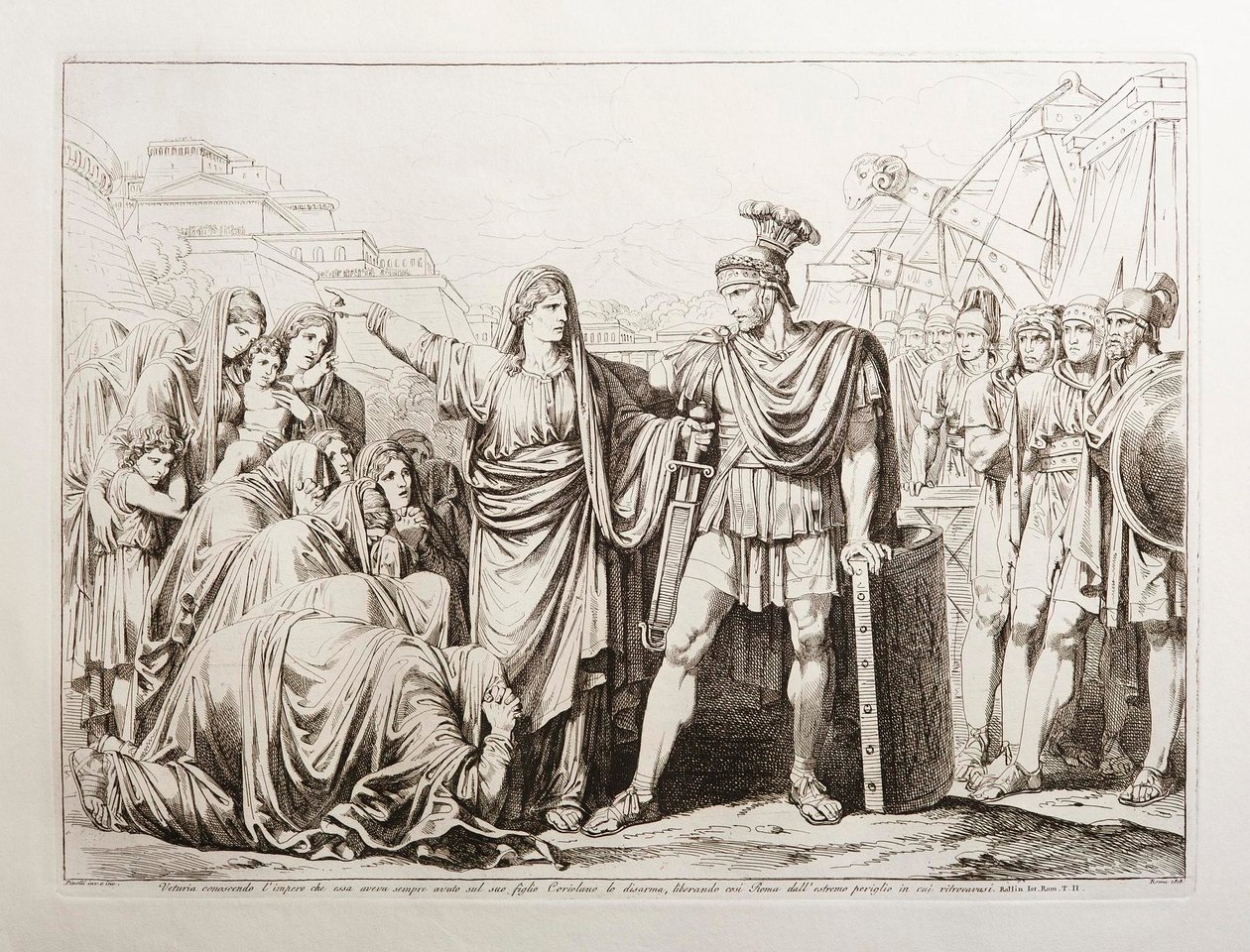 Veturia ontwapent haar zoon Coriolanus en redt Rome daarmee van groot gevaar door Bartolomeo Pinelli