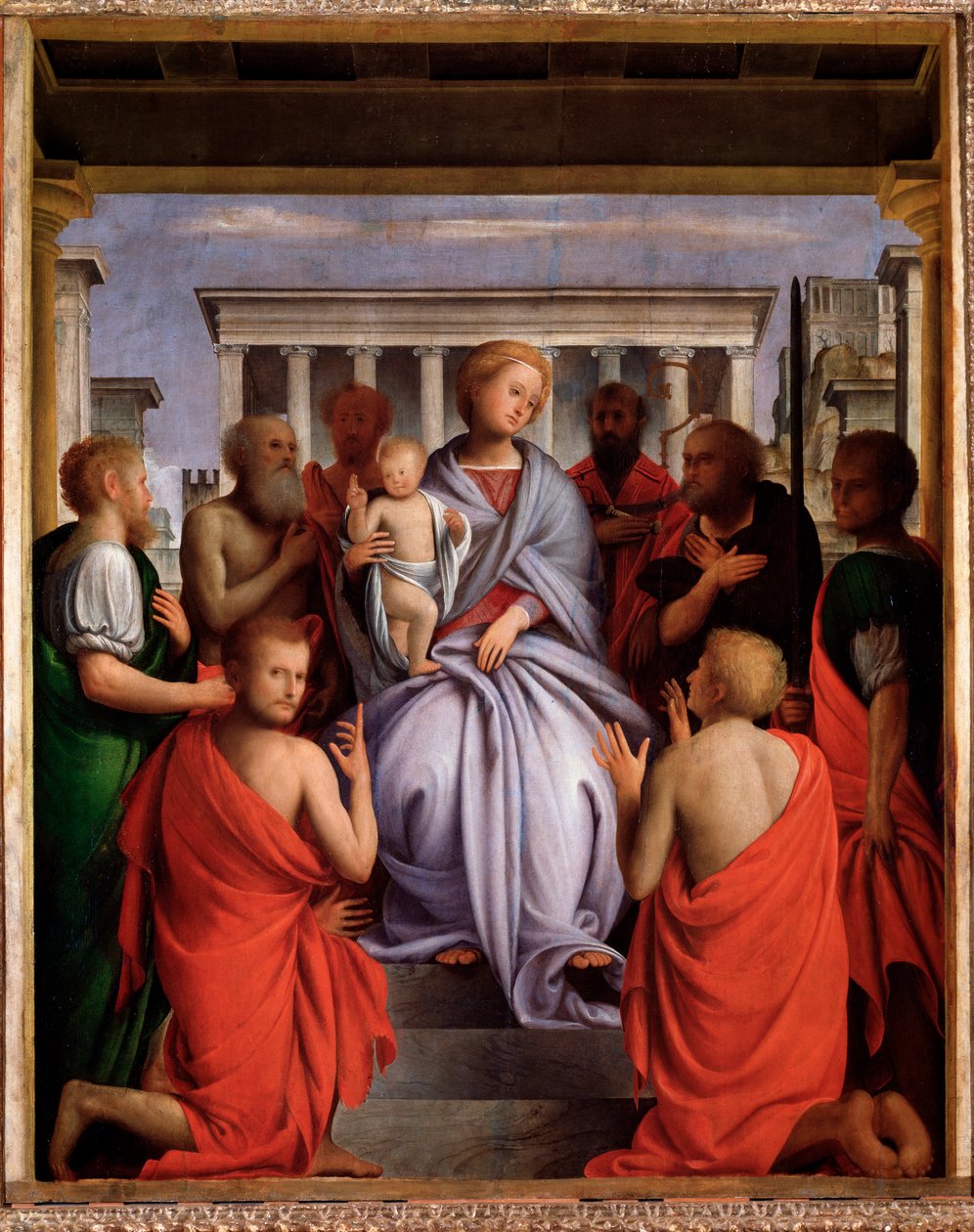Madonna col Bambino e otto santi (Maagd en Kind met Acht Heiligen) door Bartolomeo Suardi Bramantino