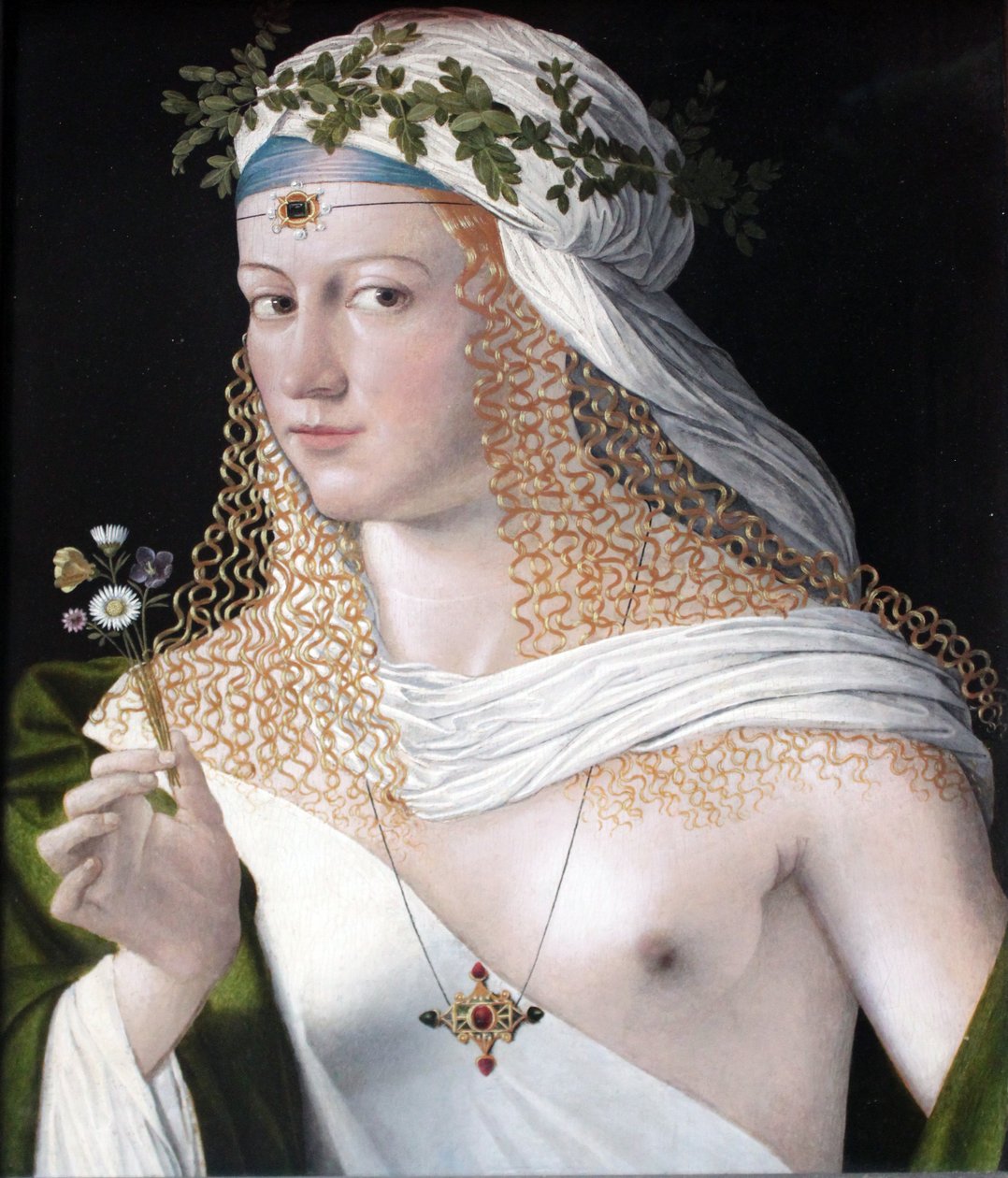 Geïdealiseerd portret van een courtisane als Flora door Bartolomeo Veneto