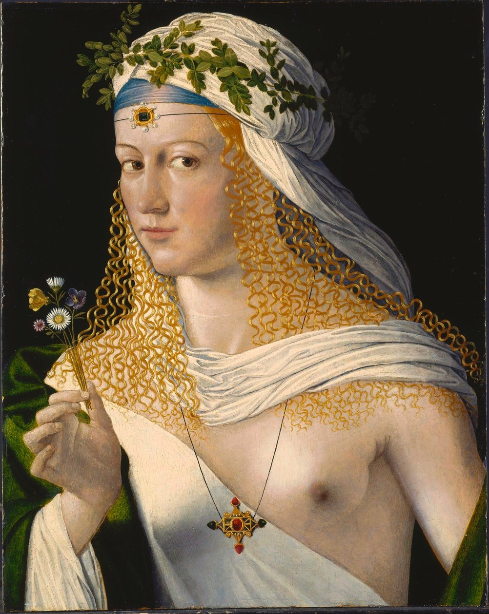 Geïdealiseerd portret van een courtisane als Flora door Bartolomeo Veneto