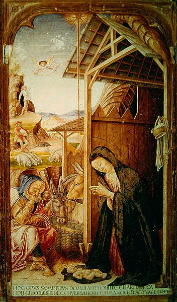 Kerststal, centraal paneel van een Conversano polyptiek, 1475 door Bartolomeo Vivarini
