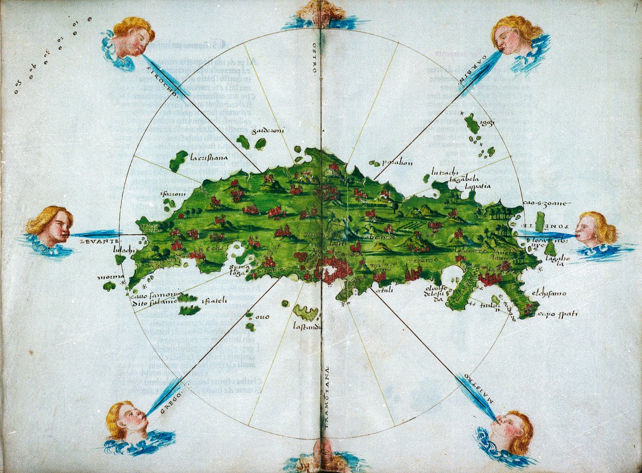 Isolario, in verzen, met gekleurde tekeningen en een kaart van de oostelijke Middellandse Zee op perkament, c.1480 door Bartolomeo da li Sonetti
