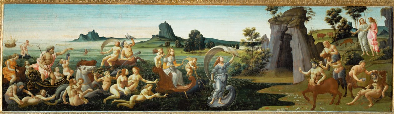 De volgelingen van Thetis tijdens haar trouwstoet ... door Bartolomeo di Giovanni